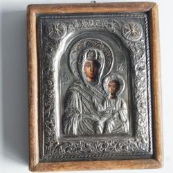 Ic&ocirc;ne byzantine grecque argent Vierge &agrave; l'enfant