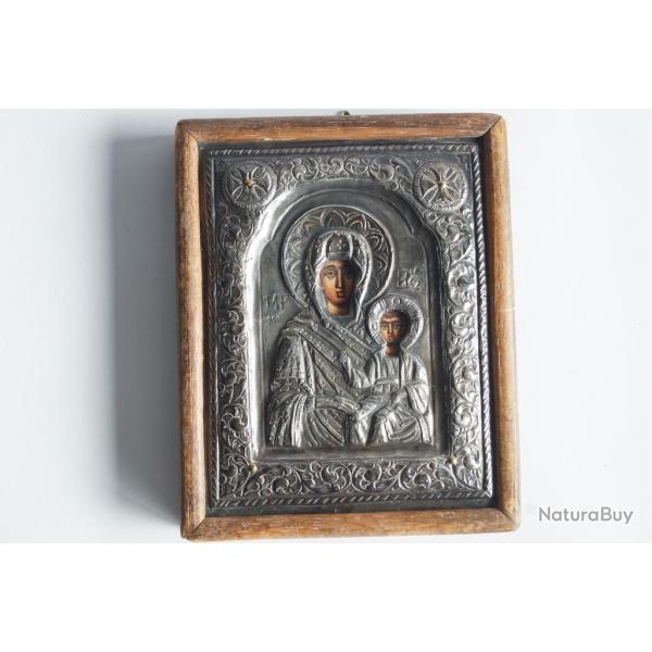 Ic�ne byzantine grecque argent Vierge � l'enfant