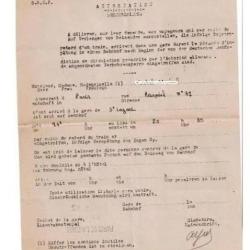 RARE sncf certificat retard Allemand Fran&ccedil;ais Paris gare st lazare S.N.C.F 1940 1945 occupation