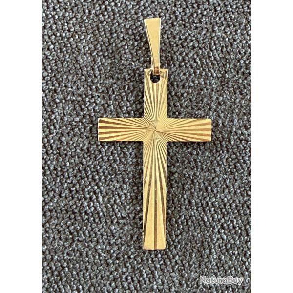 Croix pleine en or massif 18 carats - Bapt�me - M�daille - Catholique - Chr�tien