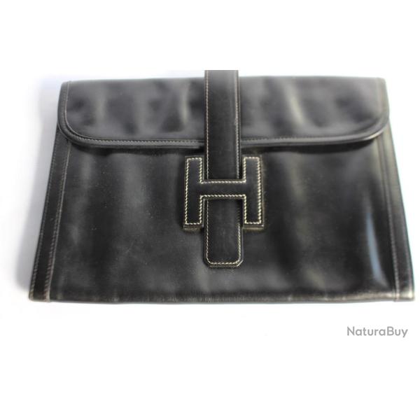 HERMES Pochette cuir noir