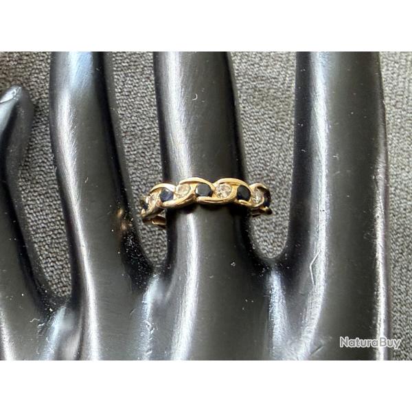 Bague type demie alliance am�ricaine - or 18 carats avec diamants et saphirs- taille 53