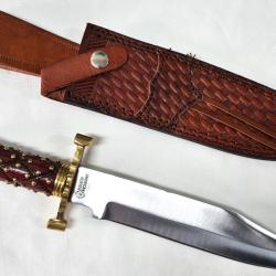 Poignard Couteau Moyen Age Lame Acier Carbone Manche Bois Clout&eacute; Fa&ccedil;on M&eacute;di&eacute;val Etui Cuir