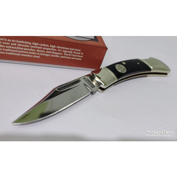 Couteau Marbles Lockback | Lame Acier D2 Mirror Polished | Manche Micarta Noir | Ouverture 2 Mains