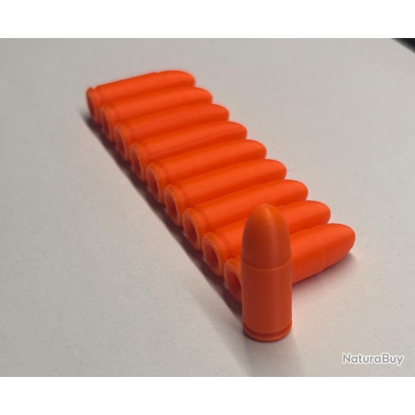 Lot 10 balles factices d'entra�nement 9 mm Parabellum 100 % factices orange glock