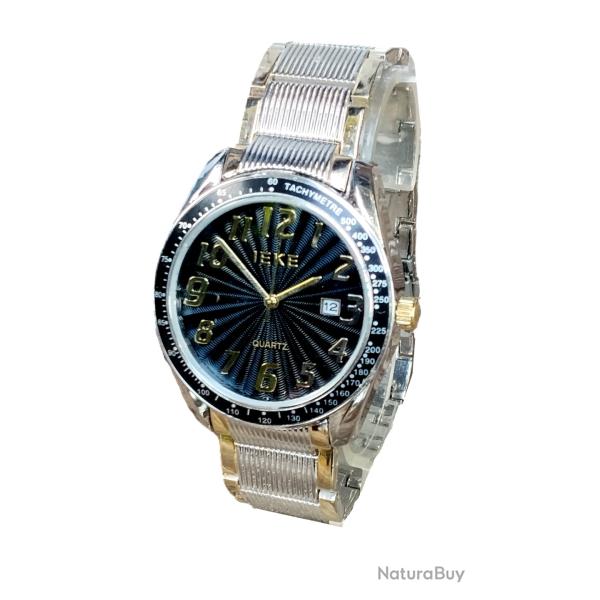 Montre M�tal Homme Tachym�tre Dateur Grand Cadran � 4 cm Fond Noir