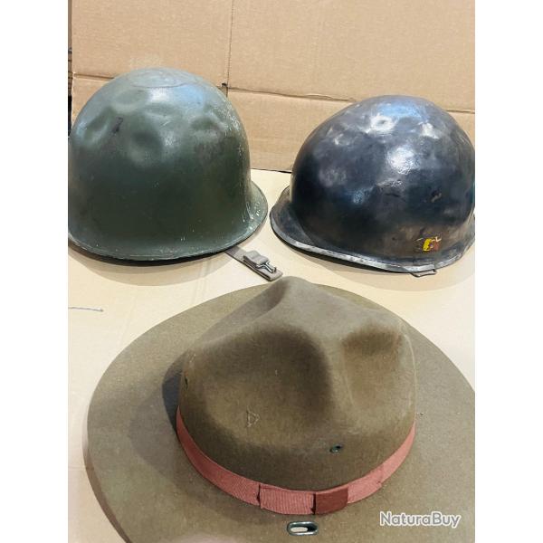 Lot vintage 2 casques acier M51 France Belgique + chapeau Mil-Tec