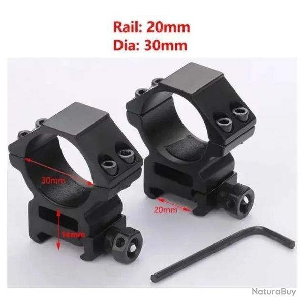 Colliers/Anneaux Montage 20mm Rail Weaver/Picatinny Haut 14mm Diam�tre 30mm Lunette de Vis�e