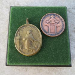 Deux anciennes m&eacute;dailles religieuse de d&eacute;votion/pi&eacute;t&eacute;, Saint Bruno Des Chartreux &  L&eacute;on XIII (XIX&eacute;)