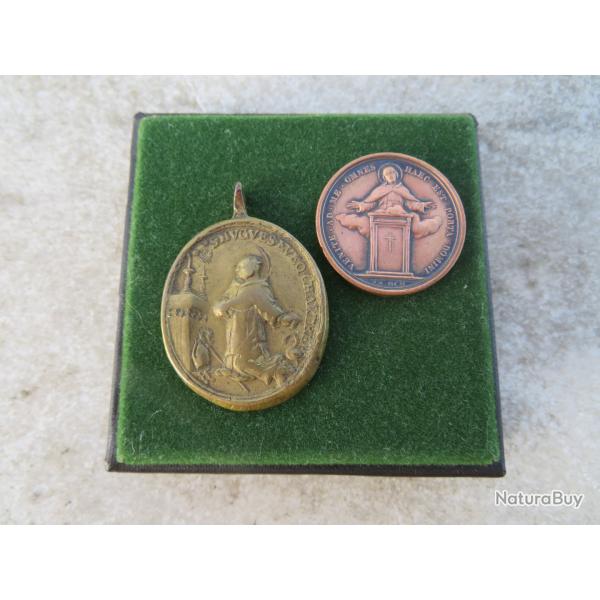 Deux anciennes m�dailles religieuse de d�votion/pi�t�, Saint Bruno Des Chartreux &  L�on XIII (XIX�)