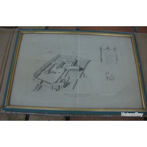 Plan de  l'Abbaye Saint-Pierre  de CHESI- Gravure ancienne- encadr�e.