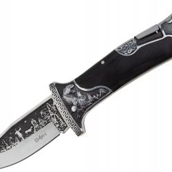 Couteau de Chasse Pliant de Luxe BSH ADVENTURE Gravures Animali&egrave;res