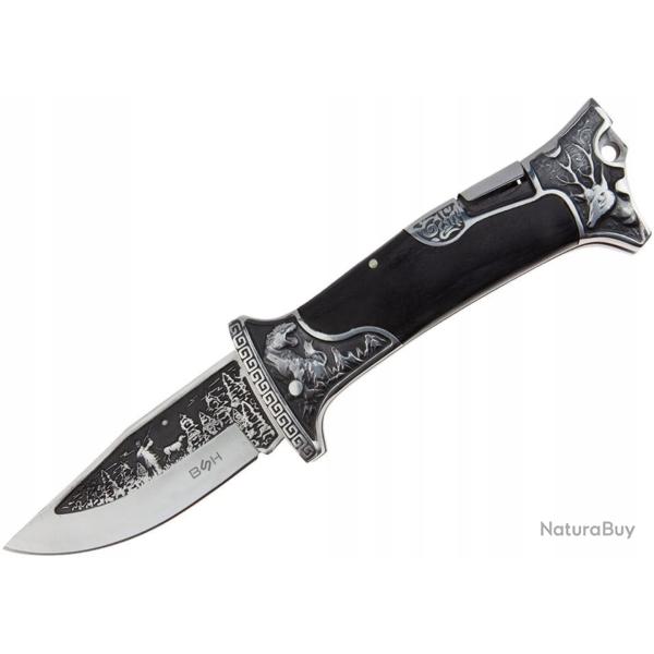 Couteau de Chasse Pliant de Luxe BSH ADVENTURE Gravures Animali�res