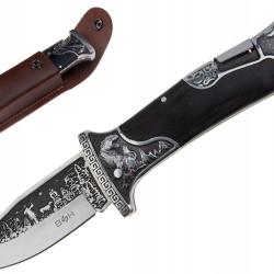 Couteau de Chasse Traditionnel Grav&eacute;  BSH Adventure  Fourreau Cuir
