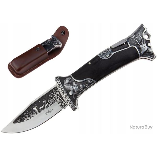 Couteau de Chasse Traditionnel Grav�  BSH Adventure  Fourreau Cuir