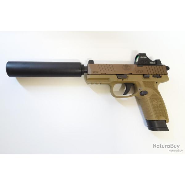 Pistolet FN HERSTAL FN 502 Tactical Bi-Tone Black/FDE - 22Lr + holosun HS407K plus A-TEC wave