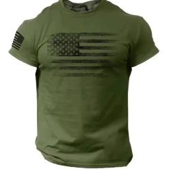 T-Shirt streetwear Drapeau Am&eacute;ricain coloris vert arm&eacute;e