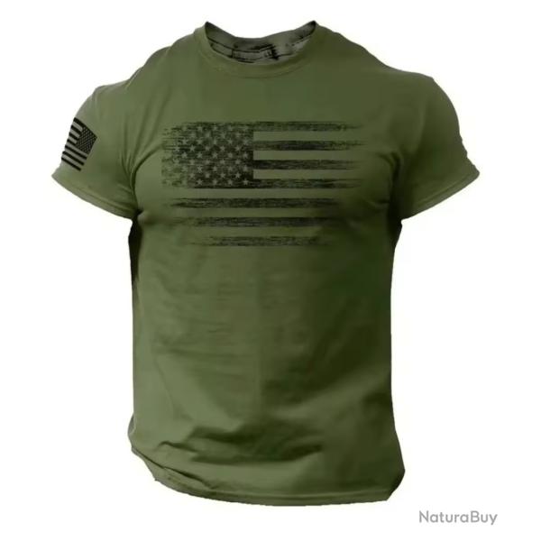 T-Shirt streetwear Drapeau Am�ricain coloris vert arm�e
