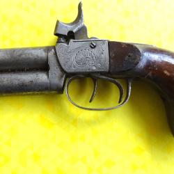 Pistolet coup de poing - Mi XIXe - 2 canons superpos&eacute;s