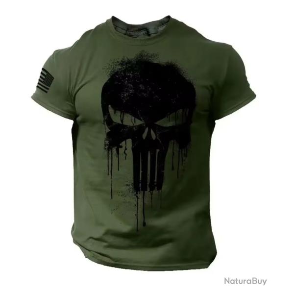 T-Shirt streetwear Am�ricain Style PUNISHER coloris Vert Arm�e ENCHERE 1 EURO