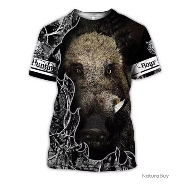 T-Shirt Streetwear impression 3D Motif Sanglier ref/097 ENCHERE 1 EURO