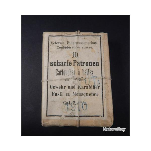 1492 -  Paquet original de 10 cartouches 7.5 x 53.5 Suisse GP90 - balle nickel arrondie avec calepin