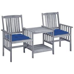 Chaises de jardin avec table &agrave; th&eacute; et coussins Acacia solide