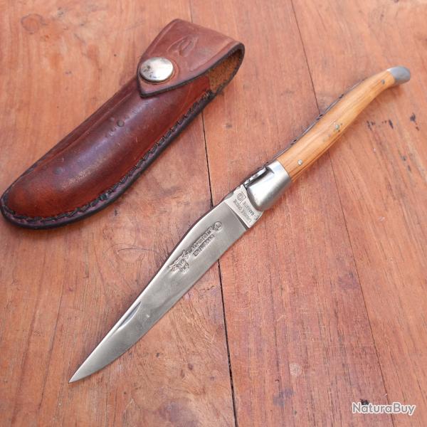 Joli Couteau LAGUIOLE EN AUBRAC Manche en OLIVIER avec �tui en Cuir
