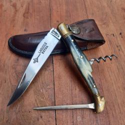 Joli Couteau LAGUIOLE EXTRA G.DAVID 3 Pi&eacute;ces Manche en Corne avec &Eacute;tui en Cuir