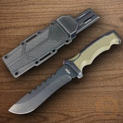Couteau de Survie S-TEC | Lame Acier Inox Sawback Black | Manche ABS & Rubber | Housse ABS