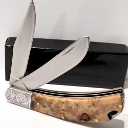 Couteau De Grand P&egrave;re S-TEC Slip Joint | 2 Lames Acier Inox Satin | Manche Burl Wood | Traditionnel
