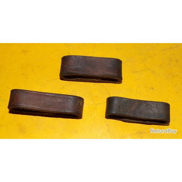 LOT DE 3 PASSANTS EN CUIR POUR CEINTURON MILITAIRE DE L'ARMEE FRANCAISE , 3 X 45 MM ,  ETAT VOIR PHO