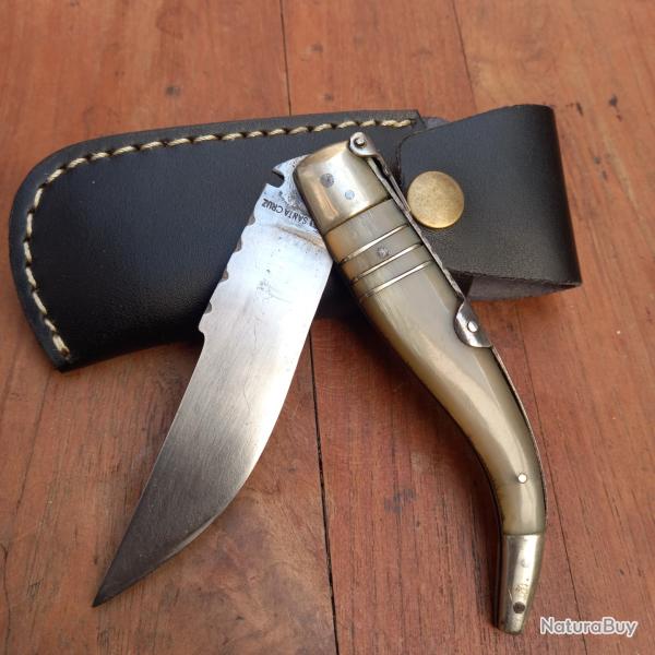 Ancien et Solide Couteau � Palme Traditionnel NAVAJA  SANTA CRUZ Manche Corne avec �tui en cuir