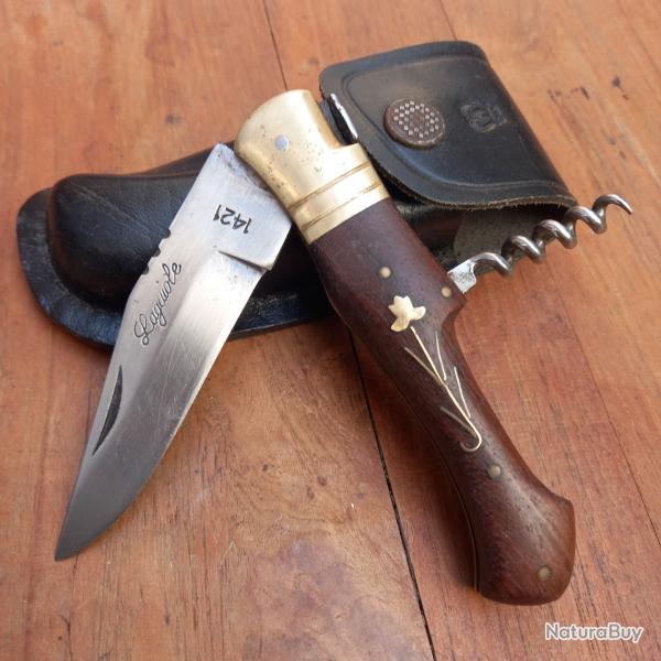 Gros Couteau de Chasse LAGUIOLE 2 Pi�ces Manche en Bois avec �tui en cuir