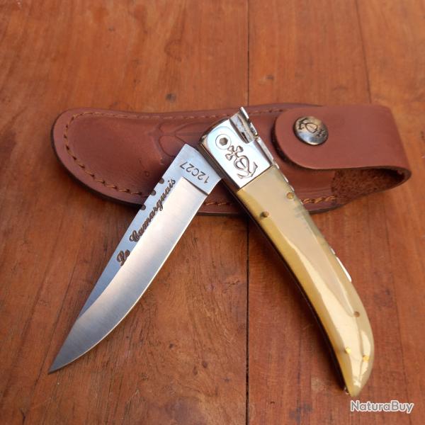 Couteau R�gional LE CAMARGUAIS Manche en Corne avec �tui en Cuir