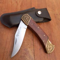 Gros Couteau de Chasse L&Eacute;OPARD Manche en Bois avec &Eacute;tui en Cuir
