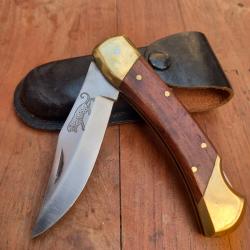 Grand Couteau de Chasse L&Eacute;OPARD Manche en Bois avec &Eacute;tui en Cuir