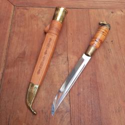 Grand Couteau PUUKKO LISAKKI JARVENP&Auml;&Auml; de KAUHAVA FINLAND Manche en Bois avec Fourreau en cuir