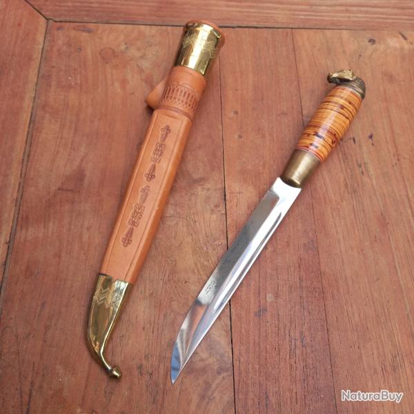 Grand Couteau PUUKKO LISAKKI JARVENP�� de KAUHAVA FINLAND Manche en Bois avec Fourreau en cuir