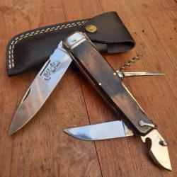 Gros et Solide Couteau BOULEDOGUE Chasseur "HALLALI" DOURIS CHASTEL 5 Pi&eacute;ces Manche en Corne