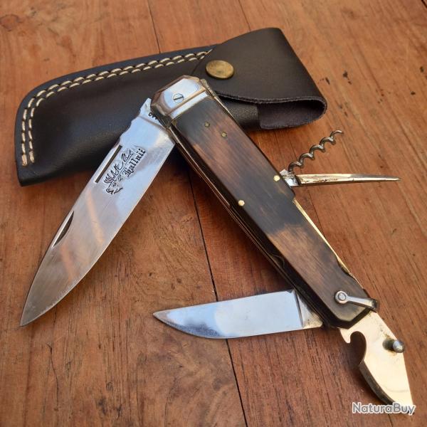 Gros et Solide Couteau BOULEDOGUE Chasseur "HALLALI" DOURIS CHASTEL 5 Pi�ces Manche en Corne