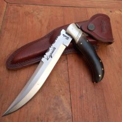 Couteau de Chasse DAGUE LAGUIOLE &agrave; la d estaing Manche en Corne avec &Eacute;tui en cuir
