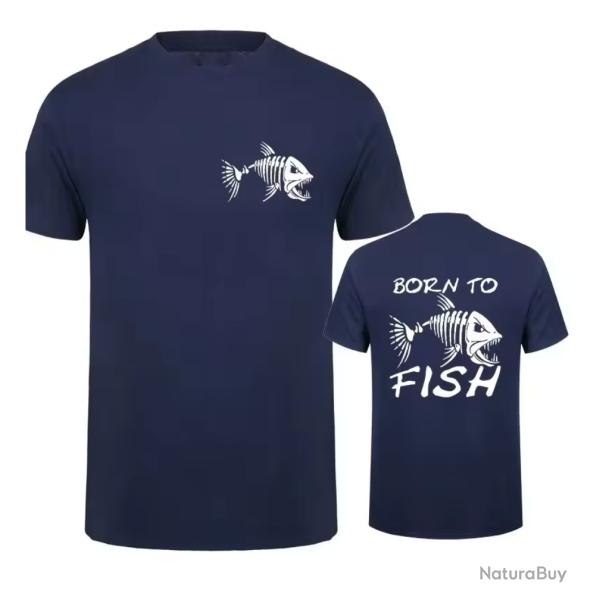 T-Shirt Born To Fish Streetwear Bleu