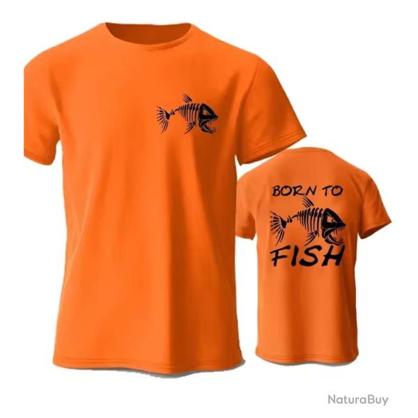 T-Shirt Born To Fish Streetwear Orange