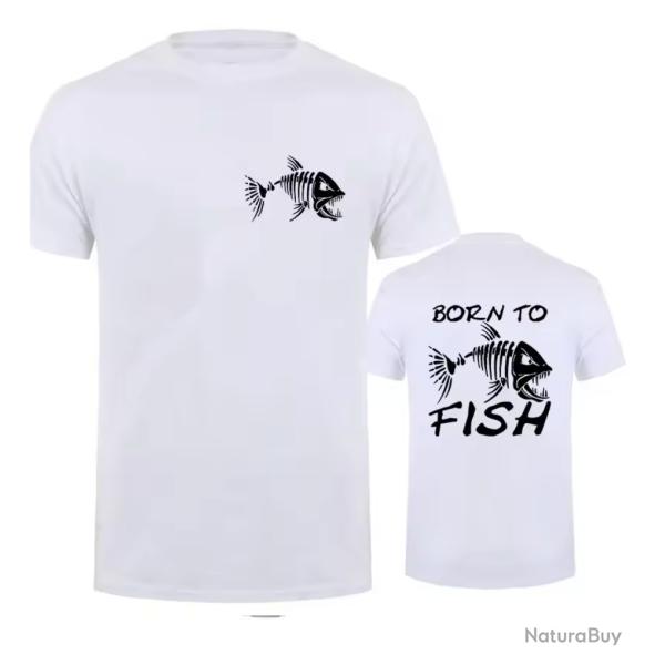 T-Shirt Born To Fish Streetwear Blanc