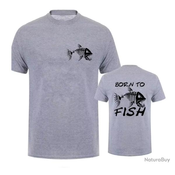 T-Shirt Born To Fish Streetwear GRIS