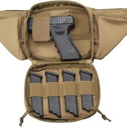 SAC TACTIQUE MULTIPOCHES POUR ARME DE POING + CHARGEURS OU ACCESSOIRES - KAKI