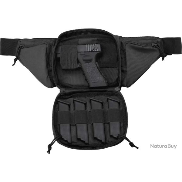 SAC TACTIQUE MULTIPOCHES POUR ARME DE POING + CHARGEURS OU ACCESSOIRES - NOIR