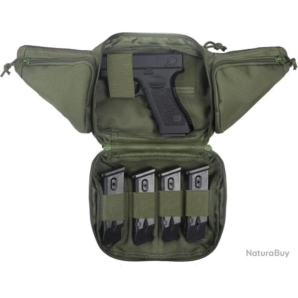 SAC TACTIQUE MULTIPOCHES POUR ARME DE POING + CHARGEURS OU ACCESSOIRES - VERT