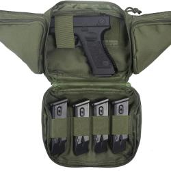 SAC TACTIQUE MULTIPOCHES POUR ARME DE POING + CHARGEURS OU ACCESSOIRES - VERT